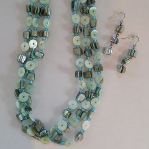 Blue, Green Necklace & Earrings Set
